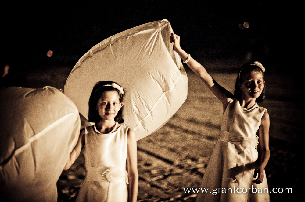 Four Seasons Langkawi Wedding lanterns on the beach vanessa and Chris