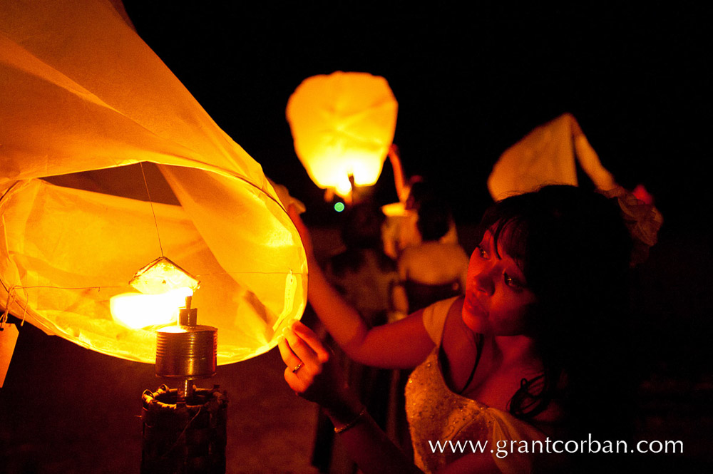 Four Seasons Langkawi Wedding lanterns on the beach vanessa and Chris