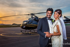 Bride and Groom with Helicopter