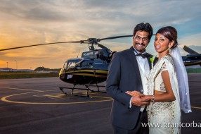 Bride and Groom with Helicopter