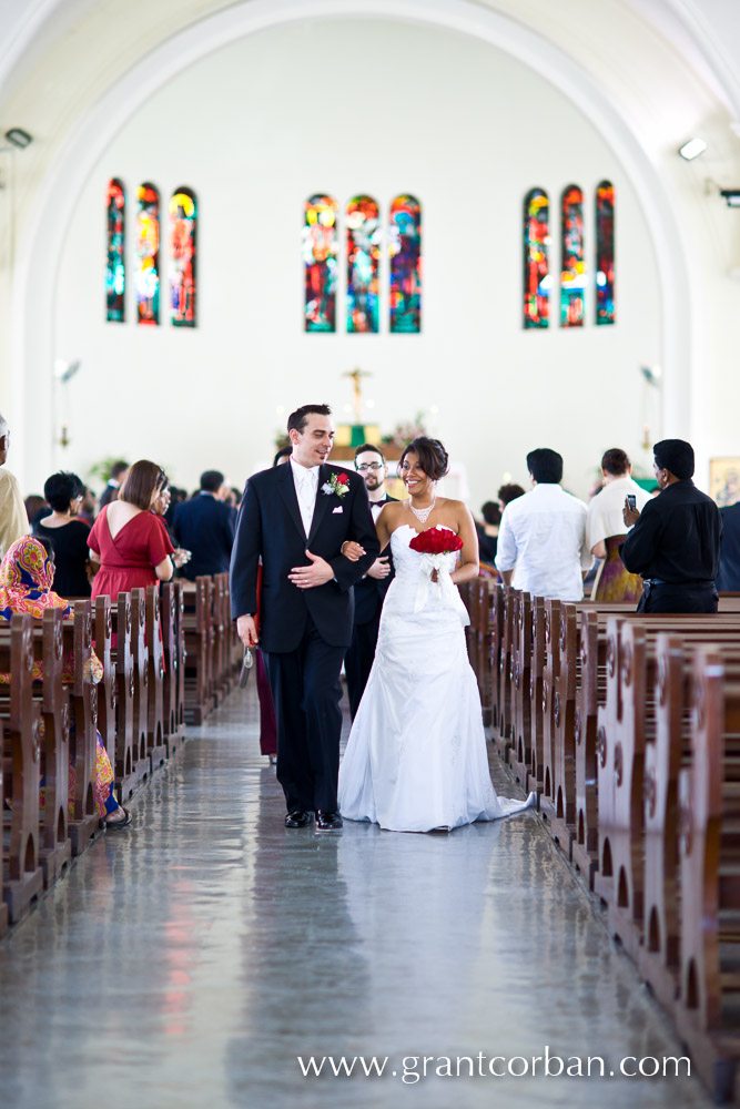 St Johns Cathedral Happy Bride and groom Wedding Recessional