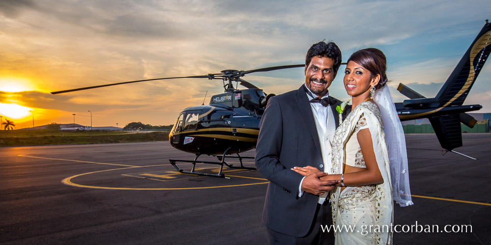 Bride and Groom with Helicopter