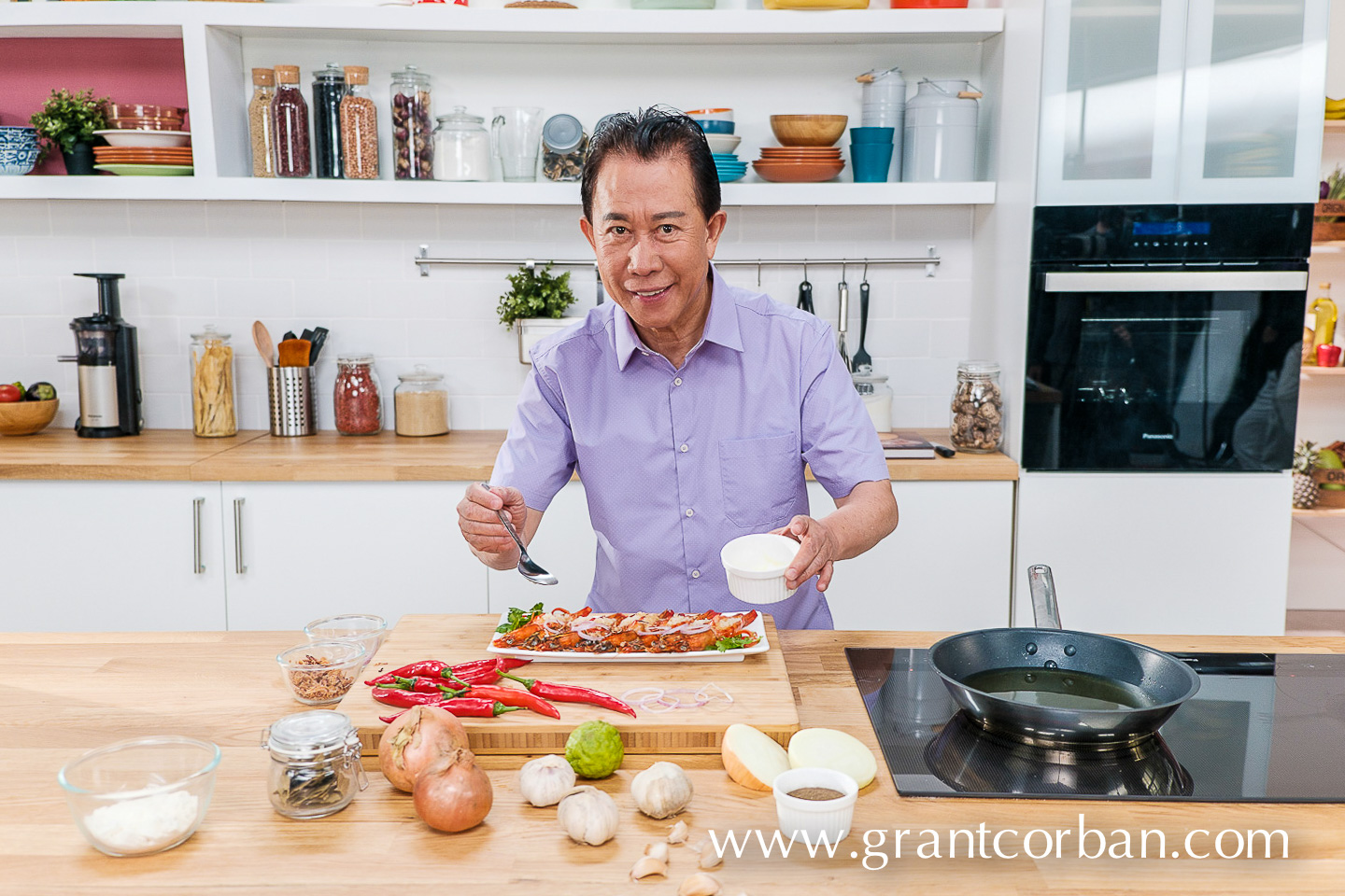 chef martin yan in malaysia on TV set for the asia food channel